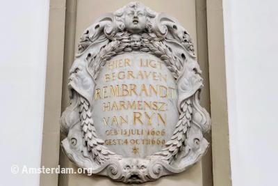 Plaquette Rembrandt van Rijn in Westerkerk, Amsterdam